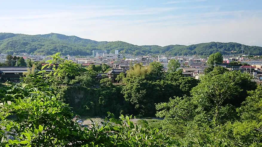 荒川越しに寄居町の中心市街地を望む